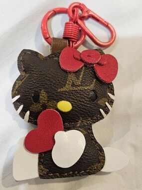 Hello Kitty- Upcycled With Auththentic LV Material Keychain-bag Charm